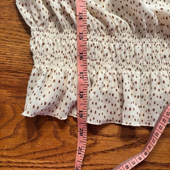 E&M Ivory Dotted Spaghetti Strap Cropped Ruched Top Size S NWT - Picture 10 of 11